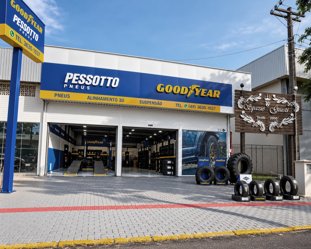 Fachada da loja Pessotto Pneus em Maravilha